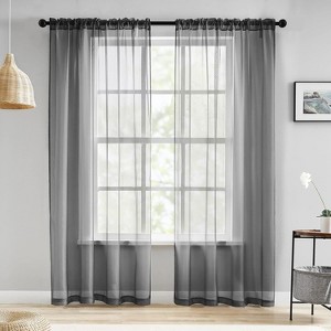 Kate Aurora Hotel Lux 2 Piece Charcoal Gray Rod Pocket Sheer Curtain Panels - 1 of 4