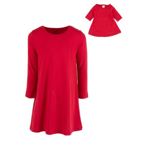 Leveret Girls And Doll Cotton Dress Solid Red 4 Year : Target