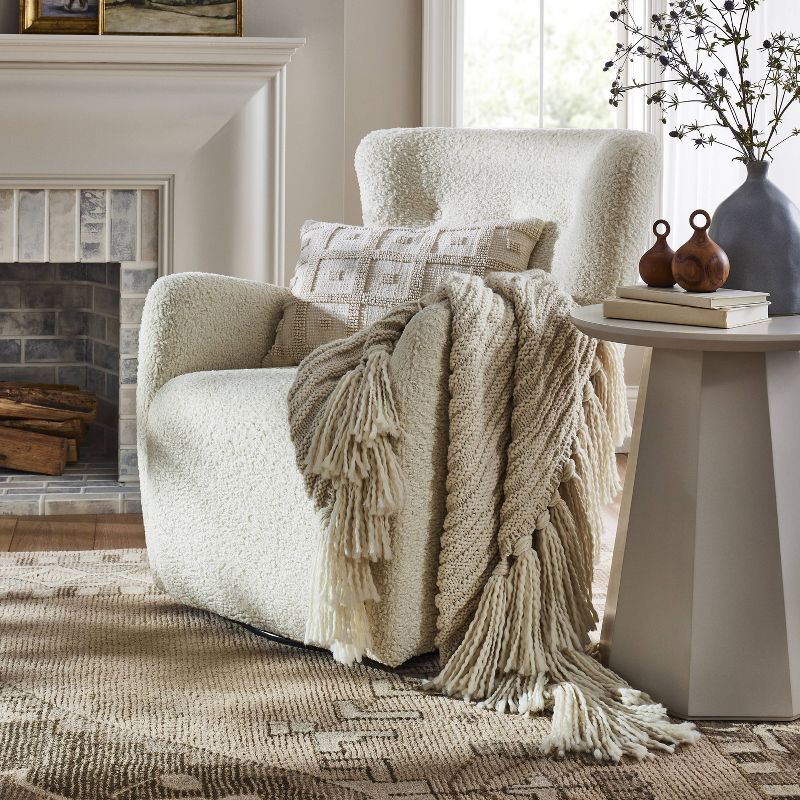 Kessler Swivel Accent Chair Cream Faux Shearling - Threshold&#8482; designed with Studio McGee, 3 of 10