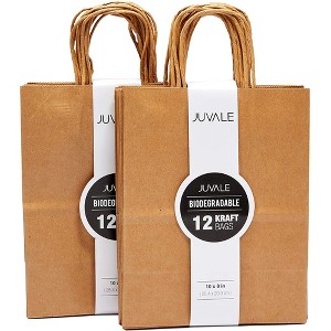 Juvale 24 Pack Medium Kraft Paper Gift Bags with Handles for Party Favors, Bulk Retail Shopping Merchandise Bags, Brown 8x10 in - 1 of 4