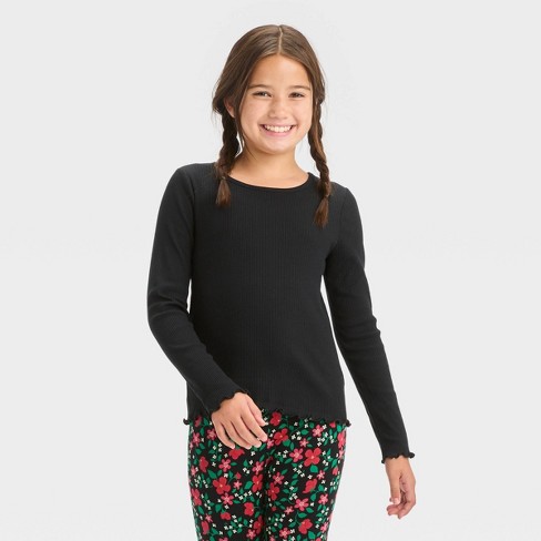 Girls' Long Sleeve Ribbed T-shirt - Cat & Jack™ Black Xl Plus : Target