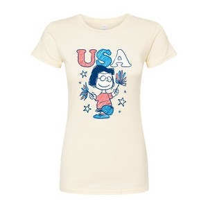 Women's - Peanuts - Marcie USA Pom Poms with Stars Fitted Graphic T-Shirt - 1 of 3
