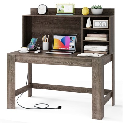 Tangkula Computer Desk w/Hutch 2 Power Outlets USB & Type-c charging Ports 3 Shelves