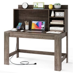 Tangkula Computer Desk w/Hutch 2 Power Outlets USB & Type-c charging Ports 3 Shelves - 1 of 4