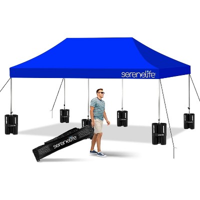 SereneLife 10x20 ft. Pop-Up Shelter for Outdoor Events with UV Protection, Steel Frame, Easy Setup—Blue