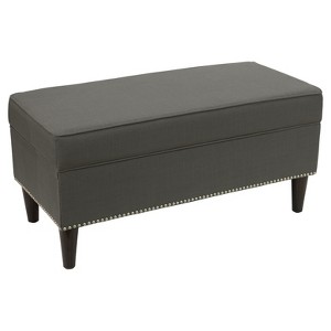 Arcadia Upholstered Nail Button Storage Bench - Slate Linen - Skyline Furniture , Grey