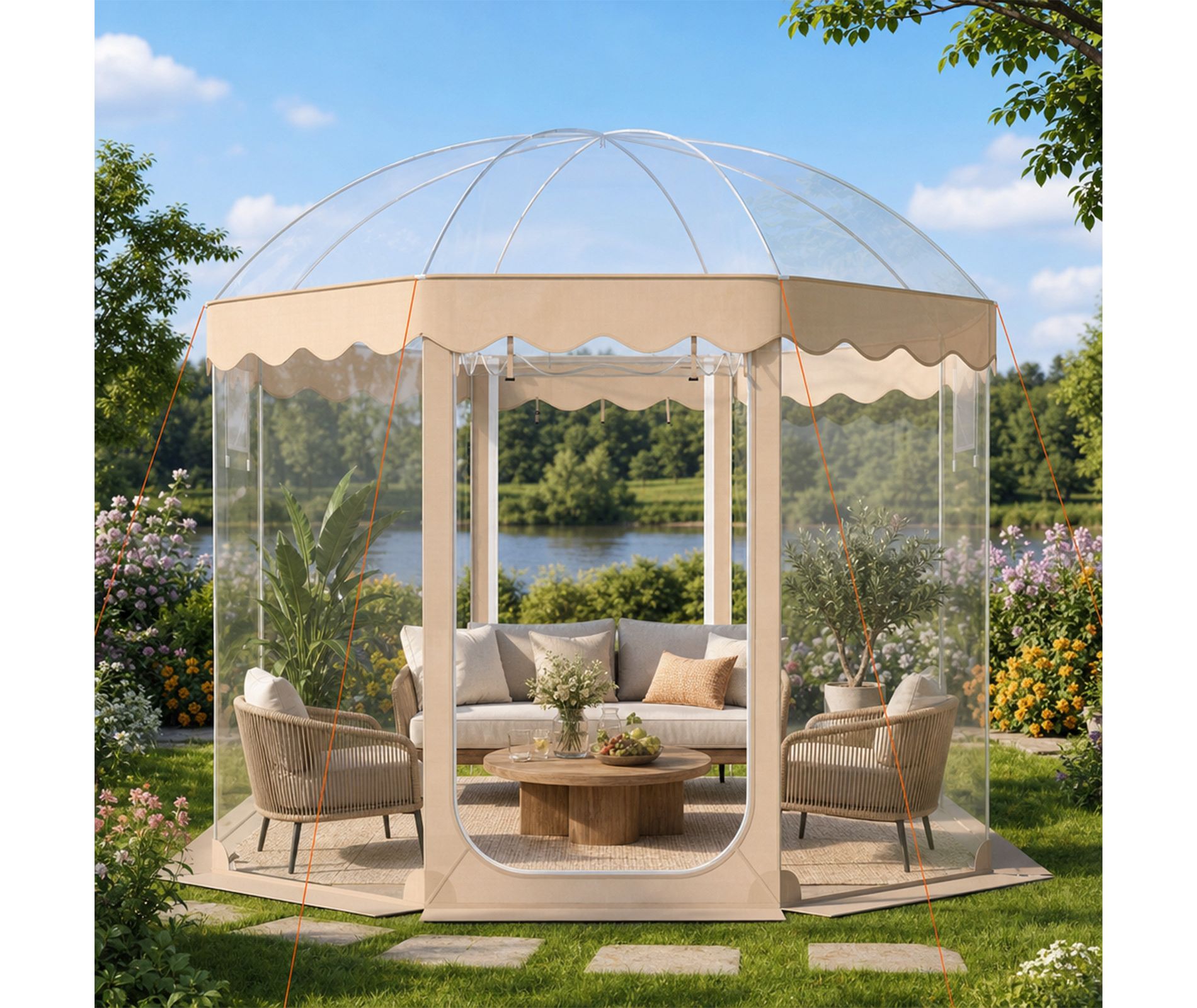 Pop Up Bubble Tent 10x10 FT Clear Panoramic Igloo Tent for 8-10 People, Transparent