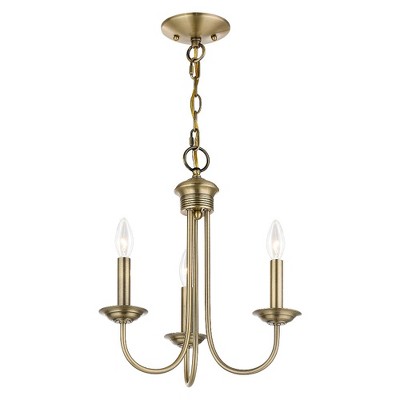 Estate Antique Brass 3-Light Mini Chandelier with Candelabra Bulbs