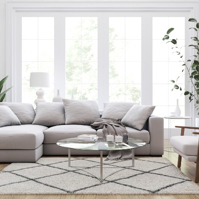 Off-White and Gray Trellis Shag 5' x 7' Area Rug