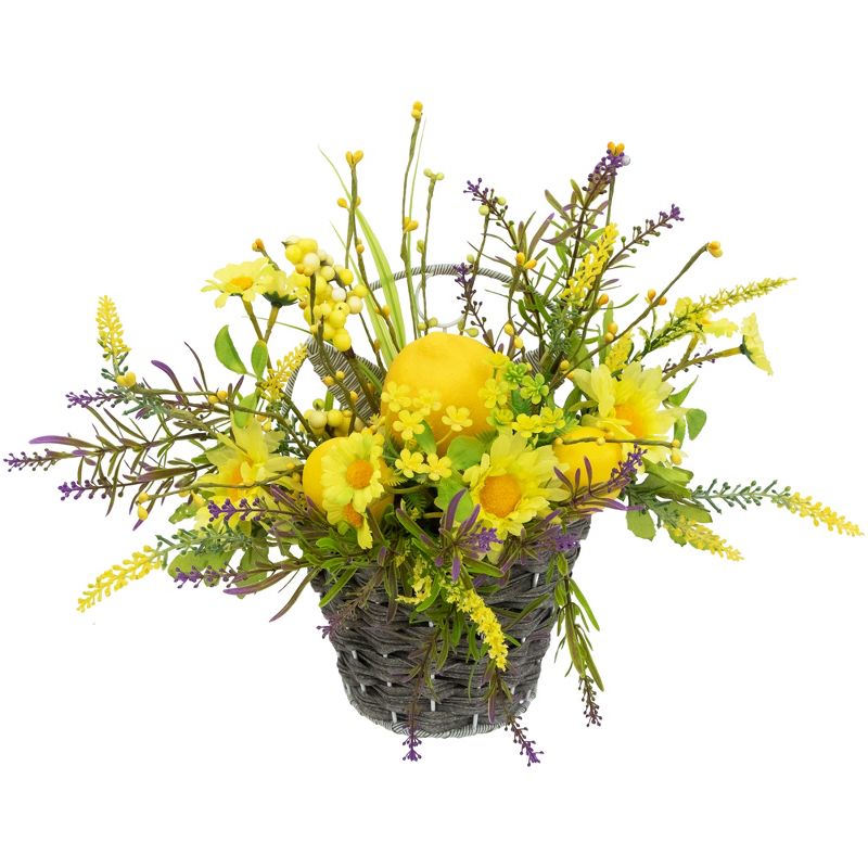 Northlight Lemon and Daisy Hanging Spring Wall Basket - 12"  - Yellow, 1 of 8