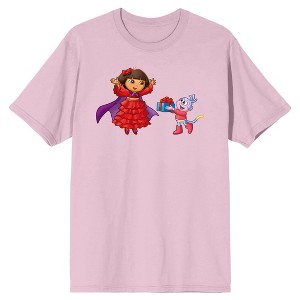 Dora The Explorer Animated Dora & Boots Exchanging Gifts Crew Neck Short Sleeve Cradle Pink Adult T-shirt - 1 of 2
