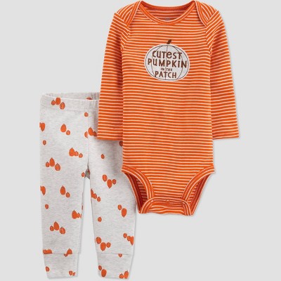 Carter's Just One You® Baby 'Cutest Pumpkin' Top and Bottom Set - Orange/Gray 6M