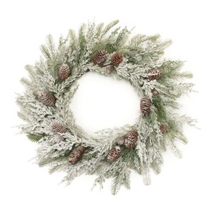 Flocked Mixed Pine and Pinecone Wreath 27"D - 1 of 1