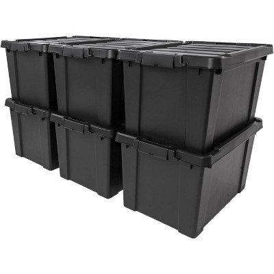 IRIS USA 19 Gallon Black Heavy Duty Stackable Plastic Storage Bins with Lids