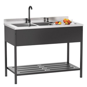 Karl Home 47.5 in.Heavy-Duty Freestanding Stainless Steel Double Bowl Utility Sink with Faucet - 1 of 4