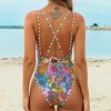 Women's Wavy Paisley Strappy Tie Back One Piece Swimsuit - Cupshe - 3 of 4
