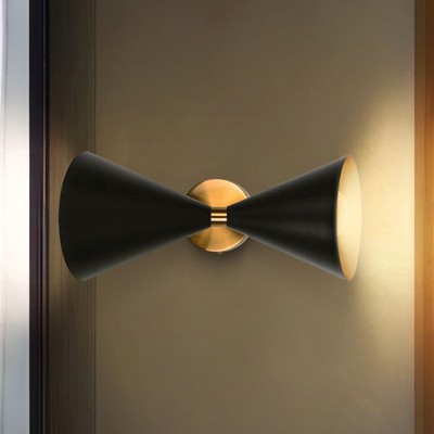 Rennnsan Tristalyn 14"H Hardwired 2-Light Hourglass Shape Mid-Century Modern Dimmable Wall Sconce in Black