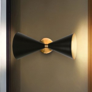 Rennnsan Tristalyn 14"H Hardwired 2-Light Hourglass Shape Mid-Century Modern Dimmable Wall Sconce in Black - 1 of 4