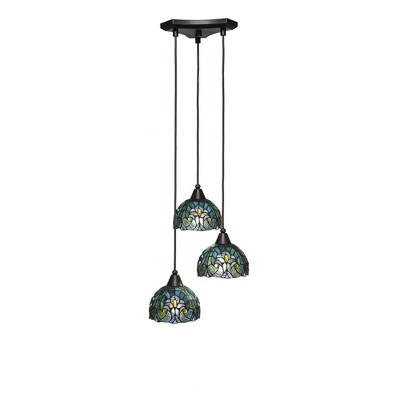 Toltec Lighting Europa 3 - Light Pendant in  Dark Granite with 7" Turquoise Cypress Art Glass Shade
