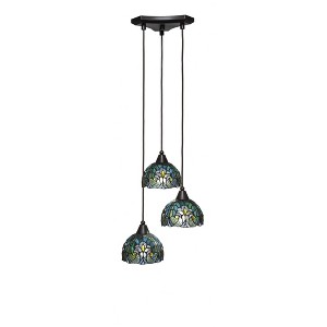 Toltec Lighting Europa 3 - Light Pendant in  Dark Granite with 7" Turquoise Cypress Art Glass Shade - 1 of 1