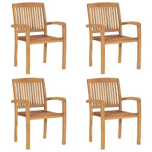 vidaXL - 4X Solid Teak Wood Stacking Patio Chairs with Cushions - Indoor/Outdoor Dining Garden Furniture - Beige Cushions Included - 1 of 4