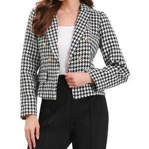 INSPIRE CHIC Women's Notch Lapel Houndstooth One Button Double Breast Long Sleeves Blazer - 1 of 4