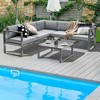 Costway 4PCS Patio Furniture Set Aluminum Frame Loveseat Coffee Table Cushions Deck Grey - 2 of 4