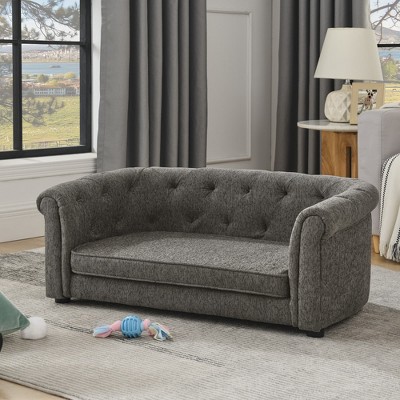 SpassWay Contemporary Linen Pet Sofa with Arc-Shaped Backrest 22" x 38" Dark Grey Cozy Dog Bed for Medium Large Dogs