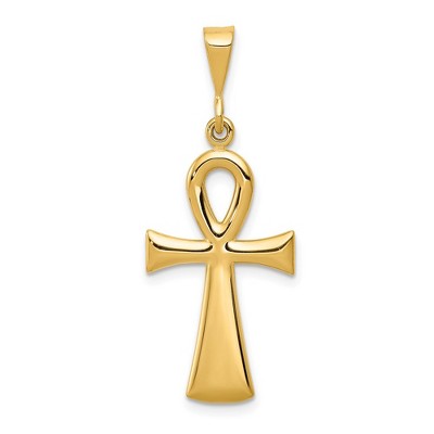 Black Bow Jewelry 14k White or Yellow Gold Reversible Ankh Cross Pendant, 14 x 35mm