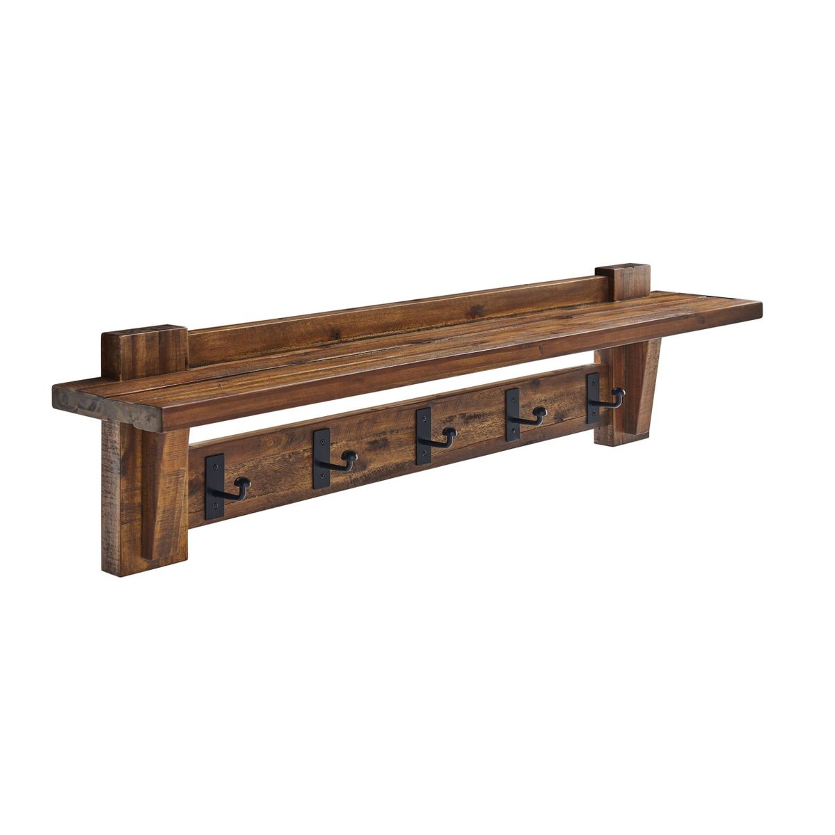 Durango Industrial Wood Coat Hook Shelf and Bench Set Dark Brown - Alaterre: Rustic Hall Tree, Mudroom Storage - thumbnail 8