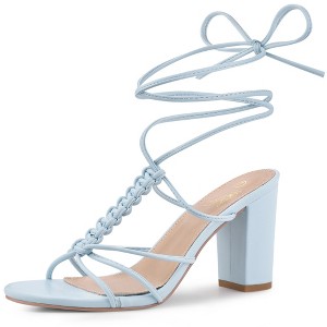 Perphy Women's Woven Braided Slingback Lace Up Chunky Heel Sandals - 1 of 4