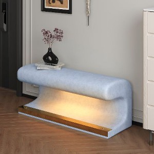 CAVINAS Modern Entryway Bench, Faux Leather Upholstered Ottoman with LED Sensor Light for Living Room, Bedroom - 1 of 4