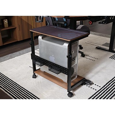 Walnut and Black Height Adjustable Mobile CPU Cart with Mouse Pad