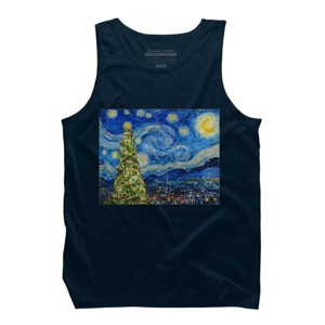 Men's Design By Humans Van Gogh Starry Night - Christmas Tree By bcstudio Tank Top - 1 of 3