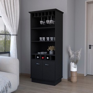 Gulches Bar Cabinet with Glassware Rack, 5 Bottle Racks, 3 Shelves and Two Door Cabinet Sturdy Manufactured Wood, Assembly Required - 1 of 4