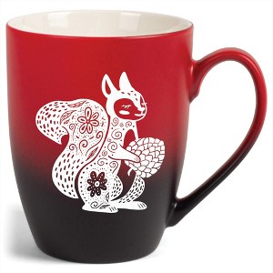 Elanze Designs 12 Ounce Vibrant Two Toned Ombre Ceramic Tea Coffee Cup Mug Red Black Floral Squirrel - 1 of 4