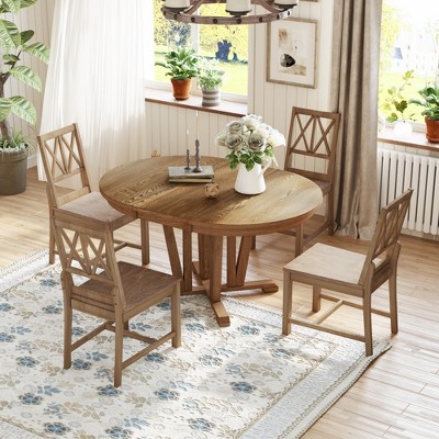 ACEPANO 5-Pieces Extendable Round Accent Dining Coffee Table Sets With Dining Chairs-Brown