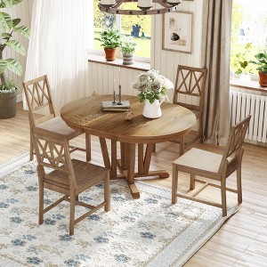 ACEPANO 5-Pieces Extendable Round Accent Dining Coffee Table Sets With Dining Chairs-Brown - 1 of 4