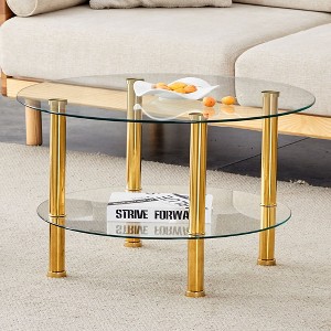 NicBex Contemporary Minimalist Double-Layer Tempered Glass Coffee Table with Storage,Round Center Table for Living Room - 1 of 4