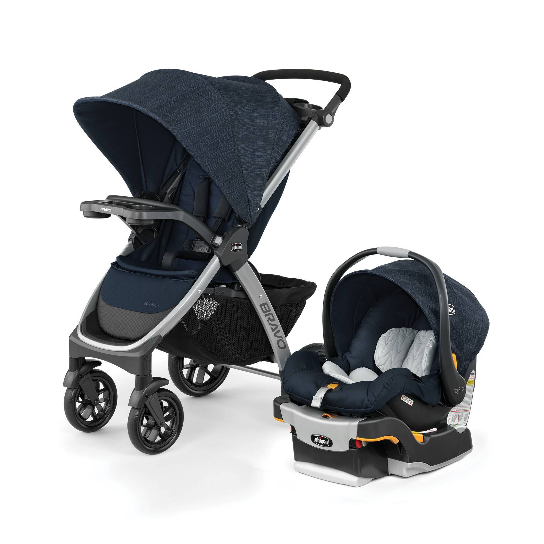 Chicco Bravo 3-in-1 Quick-Fold Trio Travel System - Brooklyn: Adjustable Handle, Infant Car Seat Compatible, Metal Frame, 24.9 lbs