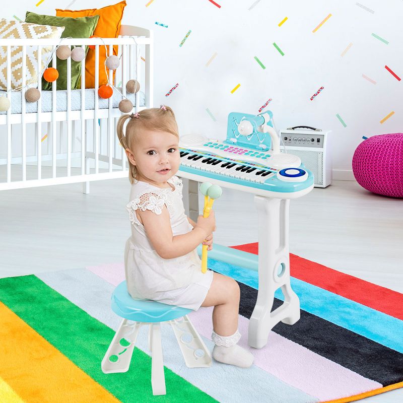 Costway 37-Key Kids Piano Keyboard Playset Electronic Organ Light BluePink, 3 of 13