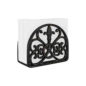 Fleur De Lis Collection Standing Cast Iron Napkin Holder, Weighted Design, Rustic Black - 1 of 4