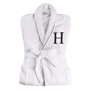 Modern Cotton Absorbent Traditional Adult Unisex Solid with Monogram Bath Robe by Blue Nile Mills - 1 of 4