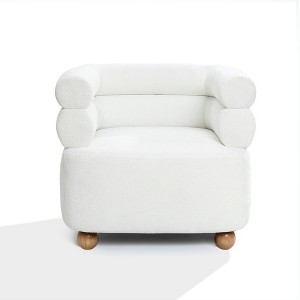 LuxenHome Modern Upholstered Ivory Barrel Accent Chair with Wood Ball Legs Beige - 1 of 4