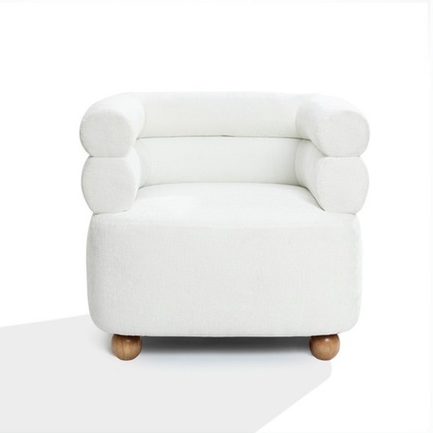 LuxenHome Modern Upholstered Ivory Barrel Accent Chair with Wood Ball Legs Beige - image 1 of 4