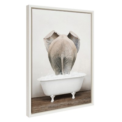 18" x 24" Sylvie Elephant Back in Rustic Bath Framed Canvas by Amy Peterson - Kate & Laurel All Things Decor
