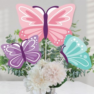 Big Dot of Happiness Beautiful Butterfly - Floral Baby Shower or Birthday Party Centerpiece Sticks - Table Toppers - Set of 15 - 1 of 4