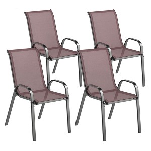 Outsunny Outdoor Dining Chairs Set of 4, Stackable Outdoor Patio Chairs with High Back, Breathable Mesh Seat for Garden Lawn Backyard - 1 of 4