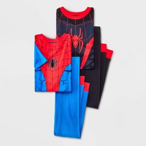 Boys' Spider-Man: Miles Morales 4pc Uniform Tight Fit Short Sleeve Cotton Pajama Set - Navy Blue/Black - 1 of 4