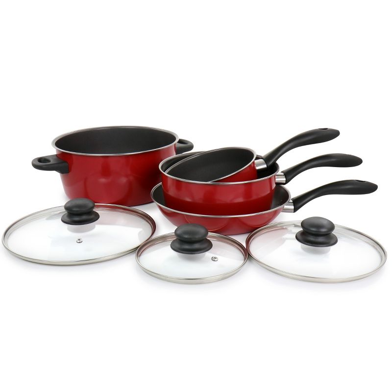 Gibson Home Armada 7 Piece Nonstick Carbon Steel Cookware Set in Red, 3 of 10